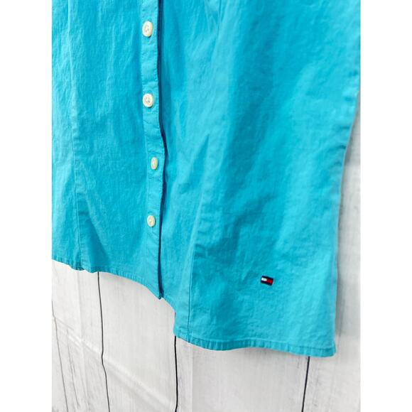 Tommy Hilfiger SZ 6 VINTAGE Y2K Blue Stretch Sleeveless Button Up Top Blouse - Picture 4 of 8